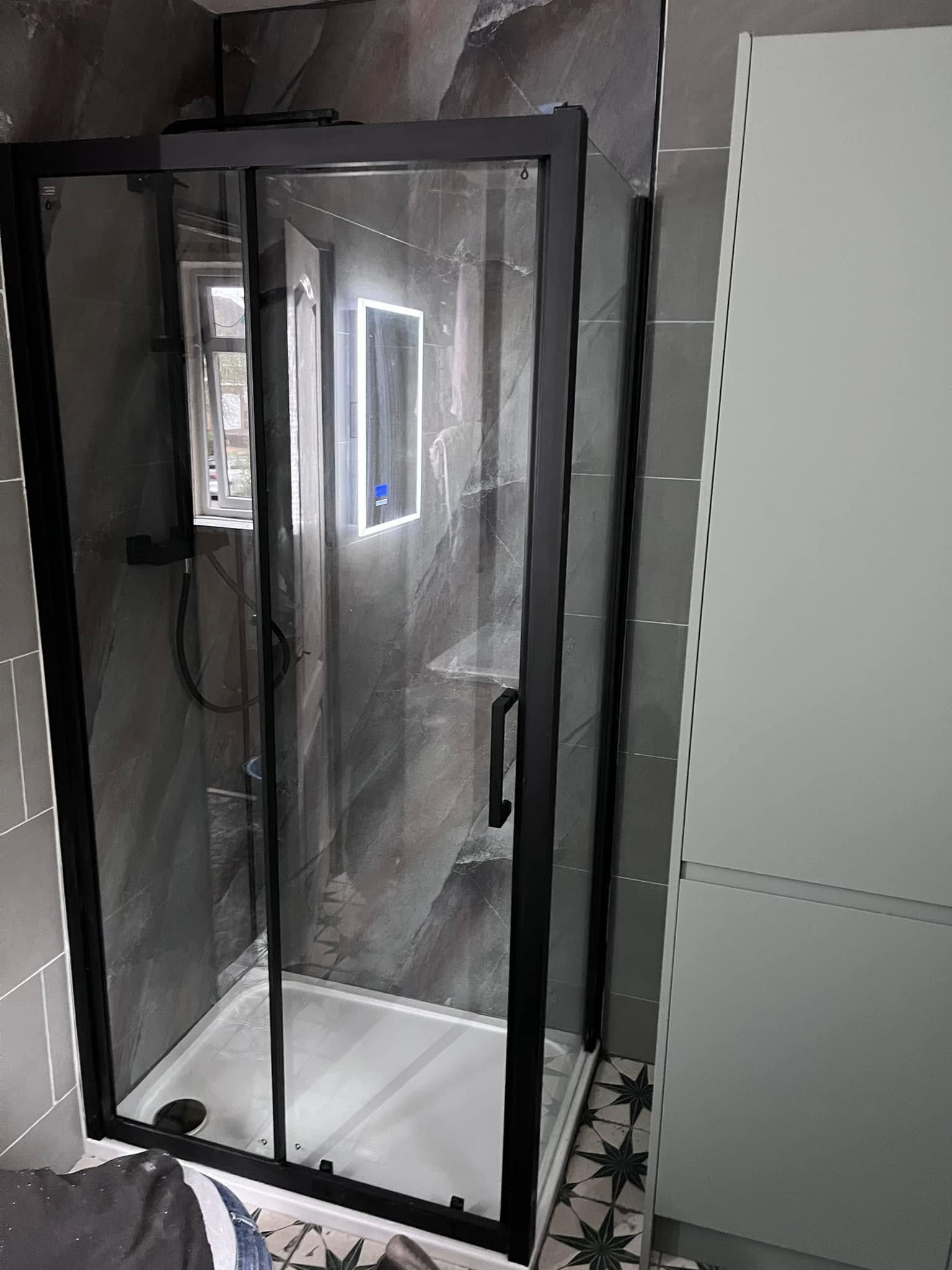 Black-framed shower enclosure